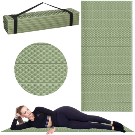 Saltea pliabila pentru camping sau plaja, 182x60 cm, spuma XPE, termoizolanta, pliere armonica, 12 segmente, verde [14]