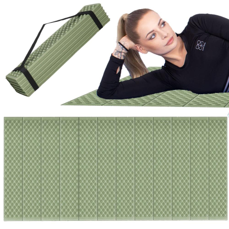 Saltea pliabila pentru camping sau plaja, 182x60 cm, spuma XPE, termoizolanta, pliere armonica, 12 segmente, verde [16]