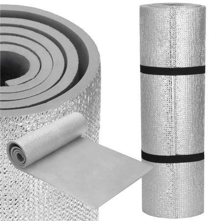 Saltea termoizolanta pentru camping sau plaja, 180x50 cm, spuma PE cu folie aluminiu, grosime 1 cm, gri [5]