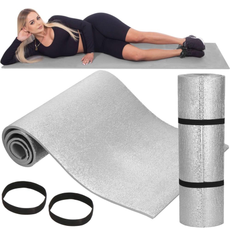 Saltea termoizolanta pentru camping sau plaja, 180x50 cm, spuma PE cu folie aluminiu, grosime 1 cm, gri [8]