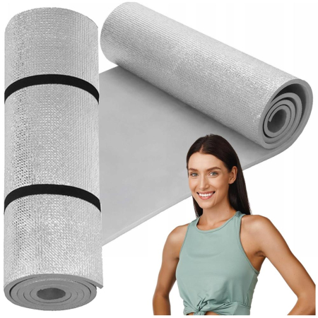 Saltea termoizolanta pentru camping sau plaja, 180x50 cm, spuma PE cu folie aluminiu, grosime 1 cm, gri [2]