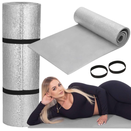 Saltea termoizolanta pentru camping sau plaja, 180x50 cm, spuma PE cu folie aluminiu, grosime 1 cm, gri [7]