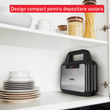 Sandwich maker multifunctional Tefal UltraCompact 3 in 1 SW383D10, 700W, 3 placi detasabile pentru sandwich-uri, panini si gofre, negru & arginti [8]