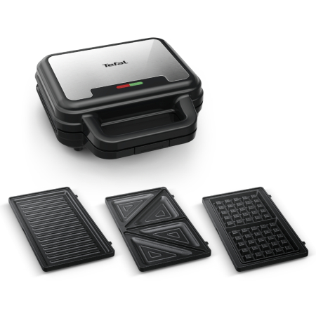 Bucatarie - Sandwich maker multifunctional Tefal UltraCompact 3 in 1 SW383D10, 700W, 3 placi detasabile pentru sandwich-uri, panini si gofre, negru & arginti