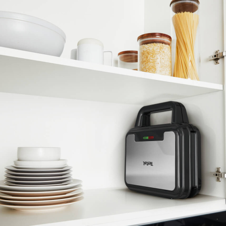Sandwich maker multifunctional Tefal UltraCompact 3 in 1 SW383D10, 700W, 3 placi detasabile pentru sandwich-uri, panini si gofre, negru & arginti [14]
