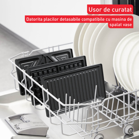 Sandwich maker multifunctional Tefal UltraCompact 3 in 1 SW383D10, 700W, 3 placi detasabile pentru sandwich-uri, panini si gofre, negru & arginti [6]