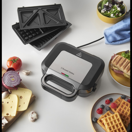 Sandwich maker Russell Hobbs Creations 3 in 1, placi interschimbabile, suprafata antiaderenta, indicator luminos, negru [5]