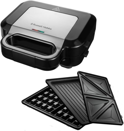 Bucatarie - Sandwich maker Russell Hobbs Creations 3 in 1, placi interschimbabile, suprafata antiaderenta, indicator luminos, negru