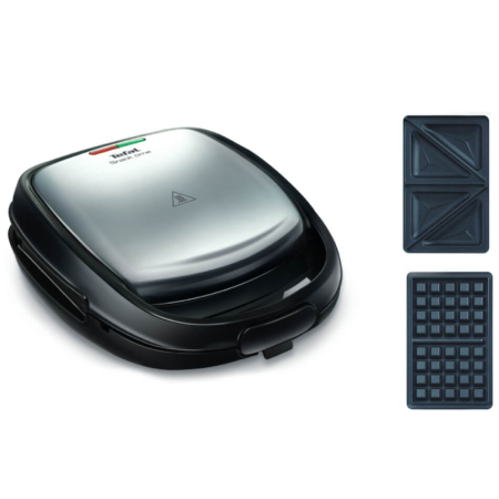 Bucatarie - Sandwich maker Tefal Snack Time 2 in 1 SW341D12, 700W, 2 seturi de placi detasabile antiaderente, maner izolat termic, argintiu & negru