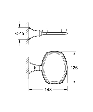 Savoniera Grohe 40628000, 126 mm, 2 orificii instalare, pe perete, portelan, metal, elemente fixare ascunse, Crom [1]