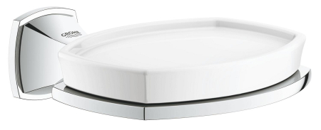 Accesorii baie - Savoniera Grohe 40628000, 126 mm, 2 orificii instalare, pe perete, portelan, metal, elemente fixare ascunse, Crom