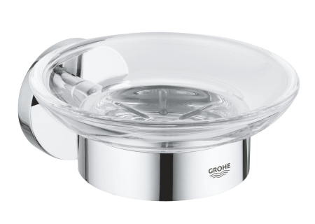 Accesorii baie - Savoniera Grohe 41193000, 125 mm, 2 orificii instalare, pe perete, sticla, metal, elemente fixare ascunse, Crom