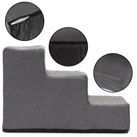 Scara animale companie 3 trepte antiderapanta husa detasabila, 30x45x30 cm, maxim 25 kg, gri inchis [16]