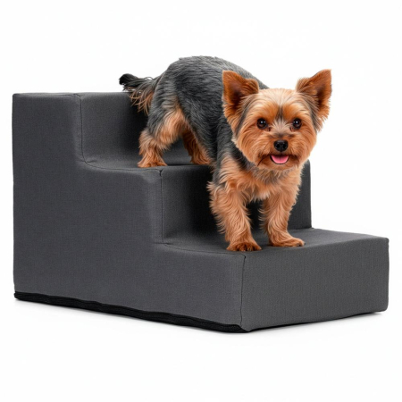 Scara animale companie 3 trepte antiderapanta husa detasabila, 30x45x30 cm, maxim 25 kg, gri inchis [11]