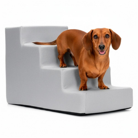 Scara animale companie 4 trepte antiderapanta husa detasabila, 30x58x40 cm, maxim 25 kg, gri deschis [10]
