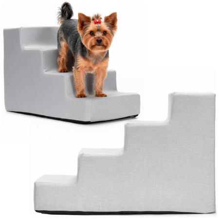 Scara animale companie 4 trepte antiderapanta husa detasabila, 30x58x40 cm, maxim 25 kg, gri deschis [1]