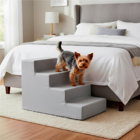 Scara animale companie 4 trepte antiderapanta husa detasabila, 30x58x40 cm, maxim 25 kg, gri deschis [6]