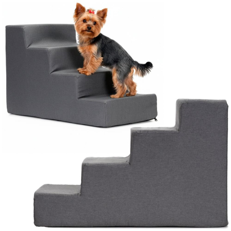 Scara animale companie 4 trepte antiderapanta husa detasabila, 30x58x40 cm, maxim 25 kg, gri inchis [7]