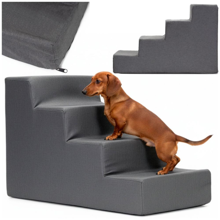 Scara animale companie 4 trepte antiderapanta husa detasabila, 30x58x40 cm, maxim 25 kg, gri inchis [10]