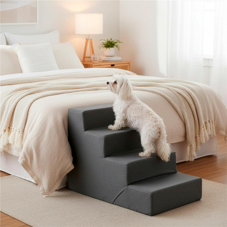 Scara animale companie 4 trepte antiderapanta husa detasabila, 30x58x40 cm, maxim 25 kg, gri inchis [18]