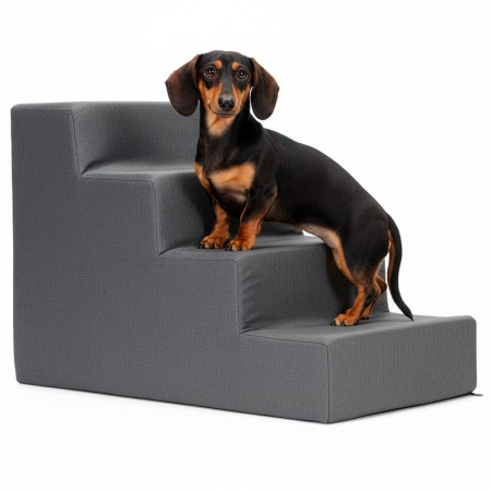 Scara animale companie 4 trepte antiderapanta husa detasabila, 30x58x40 cm, maxim 25 kg, gri inchis [15]