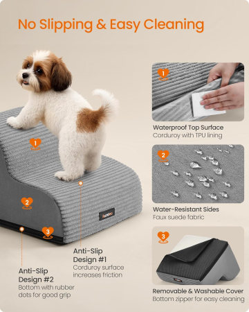Scara pentru caini cu 2 trepte, design confortabil pentru articulatii, 40x40x30 cm, gri [3]