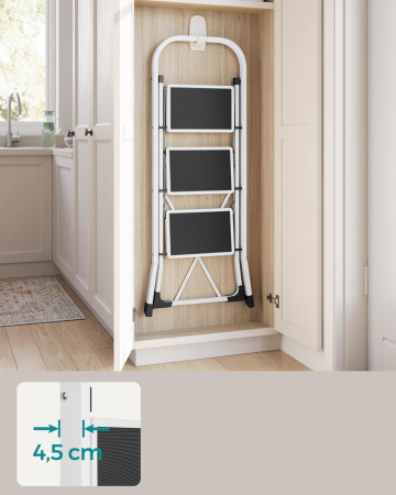 Scara pliabila cu 3 trepte, sarcina 150 kg, otel, 47x75x105 cm, alb si negru [10]