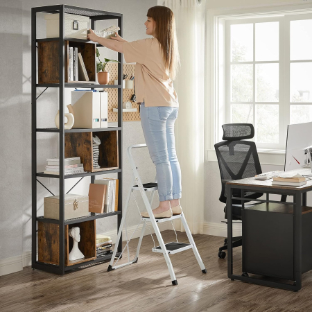 Scara pliabila cu 3 trepte, sarcina 150 kg, otel, 47x75x105 cm, alb si negru [2]