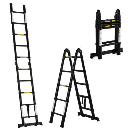 Scari -  Scara Telescopica Pliabila cu 10 Trepte, Scara Extensibila din Aluminiu si Metal, 320x67x7 cm, Neagra