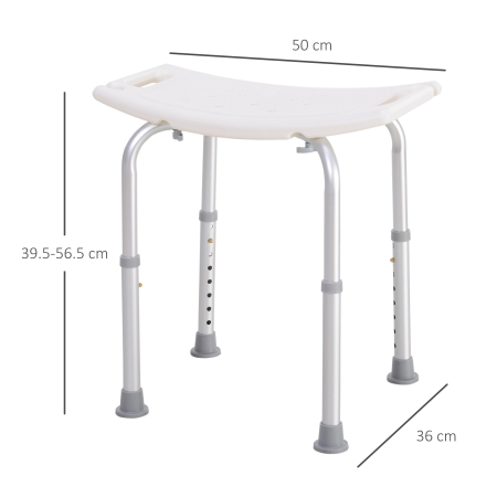  Scaun Baie pentru Dus, inaltime Reglabila, Antiderapant, Cadru din Aluminiu, Alb [2]