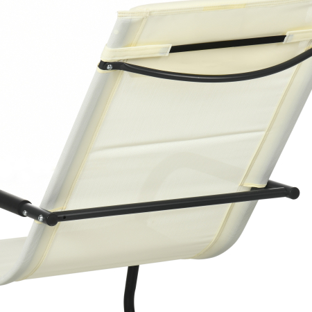  Scaun Balansoar de Gradina din Otel cu Cotiere si Tetiera Detasabile, 67x144x87 cm, Gri si Bej [7]