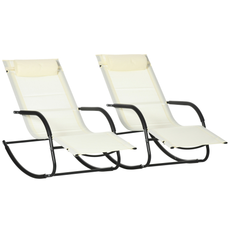 Mobilier gradina si terasa -  Scaun Balansoar de Gradina din Otel cu Cotiere si Tetiera Detasabile, 67x144x87 cm, Gri si Bej