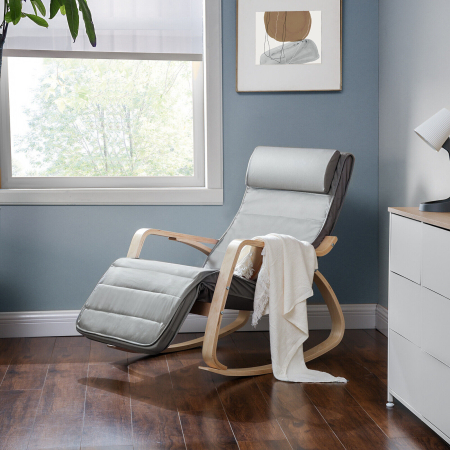 Scaun balansoar din lemn, suport picioare reglabil, maxim 150kg, 67x115x91cm, gri deschis [1]