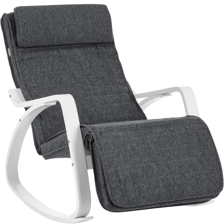 Mobila bucatarie - Scaun balansoar din lemn, suport picioare reglabil, maxim 150kg, 67x115x91cm, gri si alb