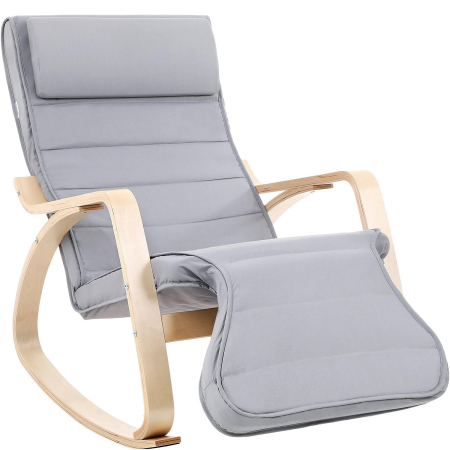 Mobila bucatarie - Scaun balansoar din lemn, suport picioare reglabil, maxim 150kg, 67x125x91cm, gri