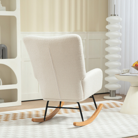  Scaun Balansoar Fotoliu Relaxant din Catifea Teddy, Alb Crem [5]