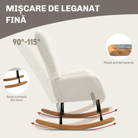  Scaun Balansoar Fotoliu Relaxant din Catifea Teddy, Alb Crem [3]