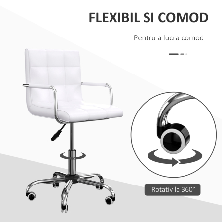  Scaun Birou Alb - Captusit, Reglabil & Mobil pe Roti [4]