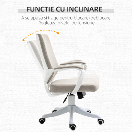  Scaun Birou Ergonomic cu inaltime Reglabila, Pivotant la 360° si Leganare, 62x69x92-100 cm, Bej [4]