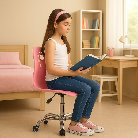 Scaun birou ergonomic, cu sezut din spuma, reglabil pe inaltime, maxim 120 kg, 90x49x48 cm, roz [3]