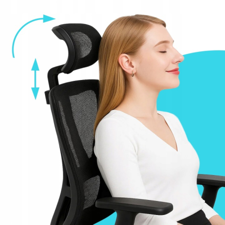 Scaun birou ergonomic, reglabil, cu suport lombar si tetiera, plasa mesh, maxim 120 kg, 50x50x126 cm, negru [5]