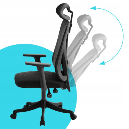 Scaun birou ergonomic, reglabil, cu suport lombar si tetiera, plasa mesh, maxim 120 kg, 50x50x126 cm, negru [7]