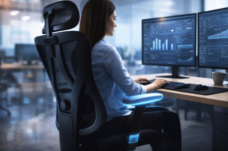 Scaun birou ergonomic, reglabil, cu suport lombar si tetiera, plasa mesh, maxim 120 kg, 50x50x126 cm, negru [1]