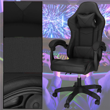 Scaun birou pentru gaming, ergonomic, suport lombar si tetiera, 114-123x55x50 cm, negru [9]