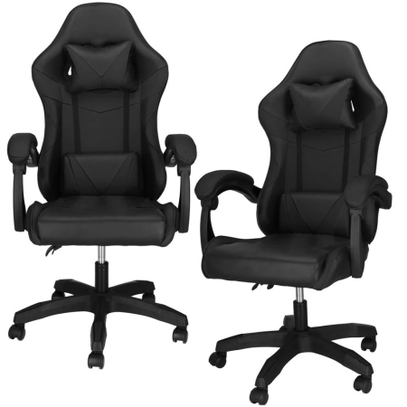 Scaun birou pentru gaming, ergonomic, suport lombar si tetiera, 114-123x55x50 cm, negru [1]