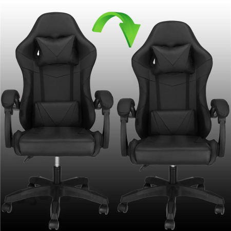 Scaun birou pentru gaming, ergonomic, suport lombar si tetiera, 114-123x55x50 cm, negru [10]