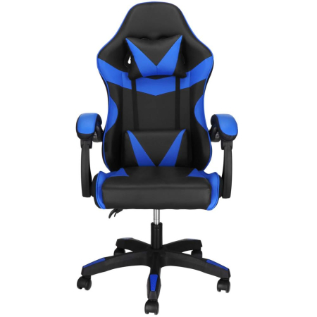 Mobila - Scaun birou pentru gaming, ergonomic, suport lombar si tetiera, 114-123x55x50 cm, negru si albastru