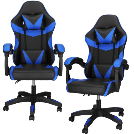 Scaun birou pentru gaming, ergonomic, suport lombar si tetiera, 114-123x55x50 cm, negru si albastru [4]