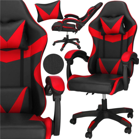 Scaun birou pentru gaming, ergonomic, suport lombar si tetiera, 114-123x55x50 cm, negru si rosu [2]