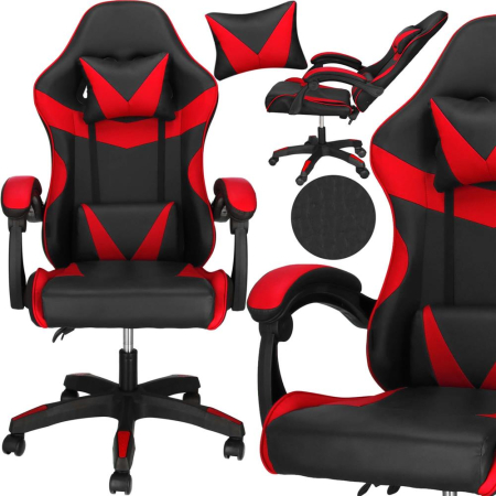 Scaun birou pentru gaming, ergonomic, suport lombar si tetiera, 114-123x55x50 cm, negru si rosu [1]